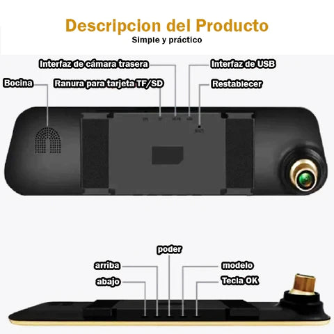 ESPEJO RETROVISOR CON CÁMARA DELANTERA + TRASERA