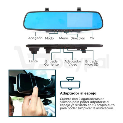 ESPEJO RETROVISOR CON CÁMARA DELANTERA + TRASERA